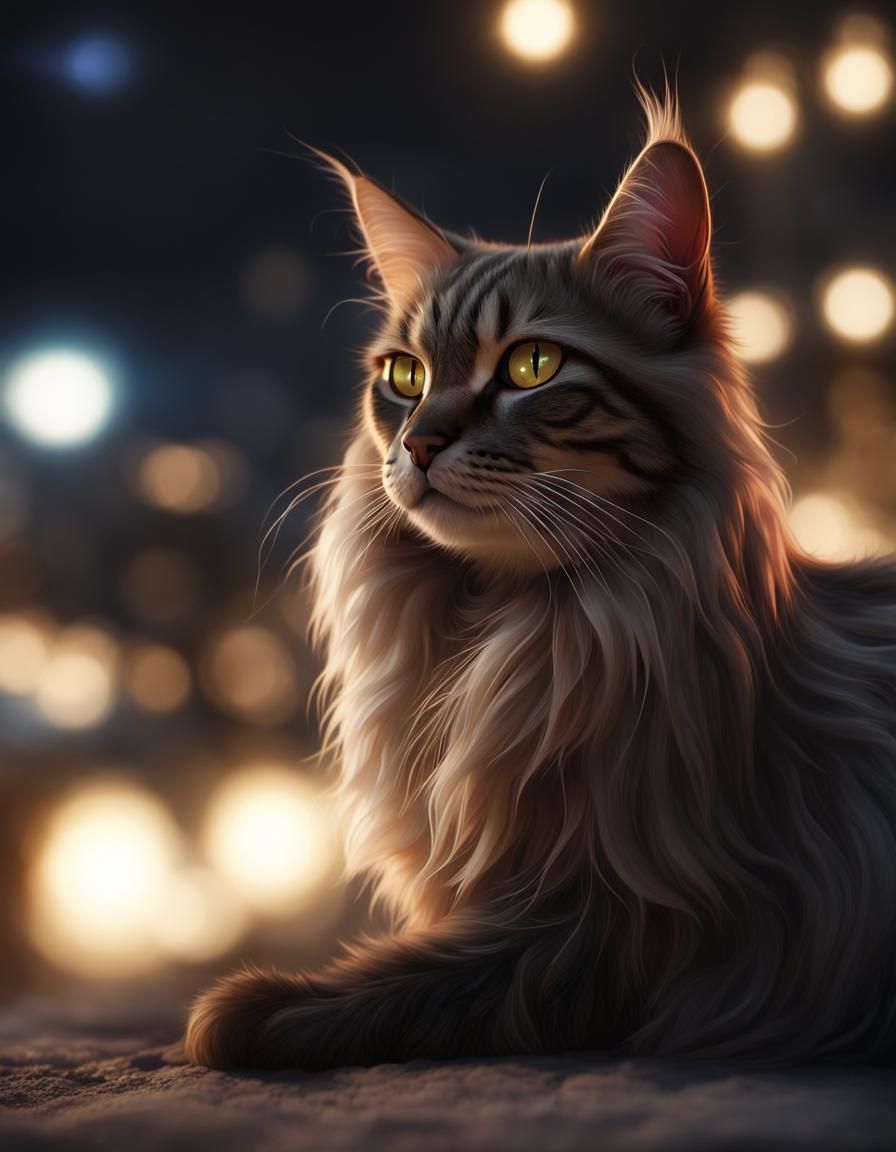 Mystical Portrait of a Somalian Cat at Night