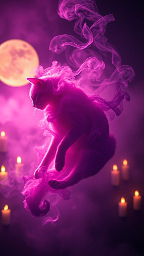 Ethereal Smoke Cat Silhouette in Shifting Colors