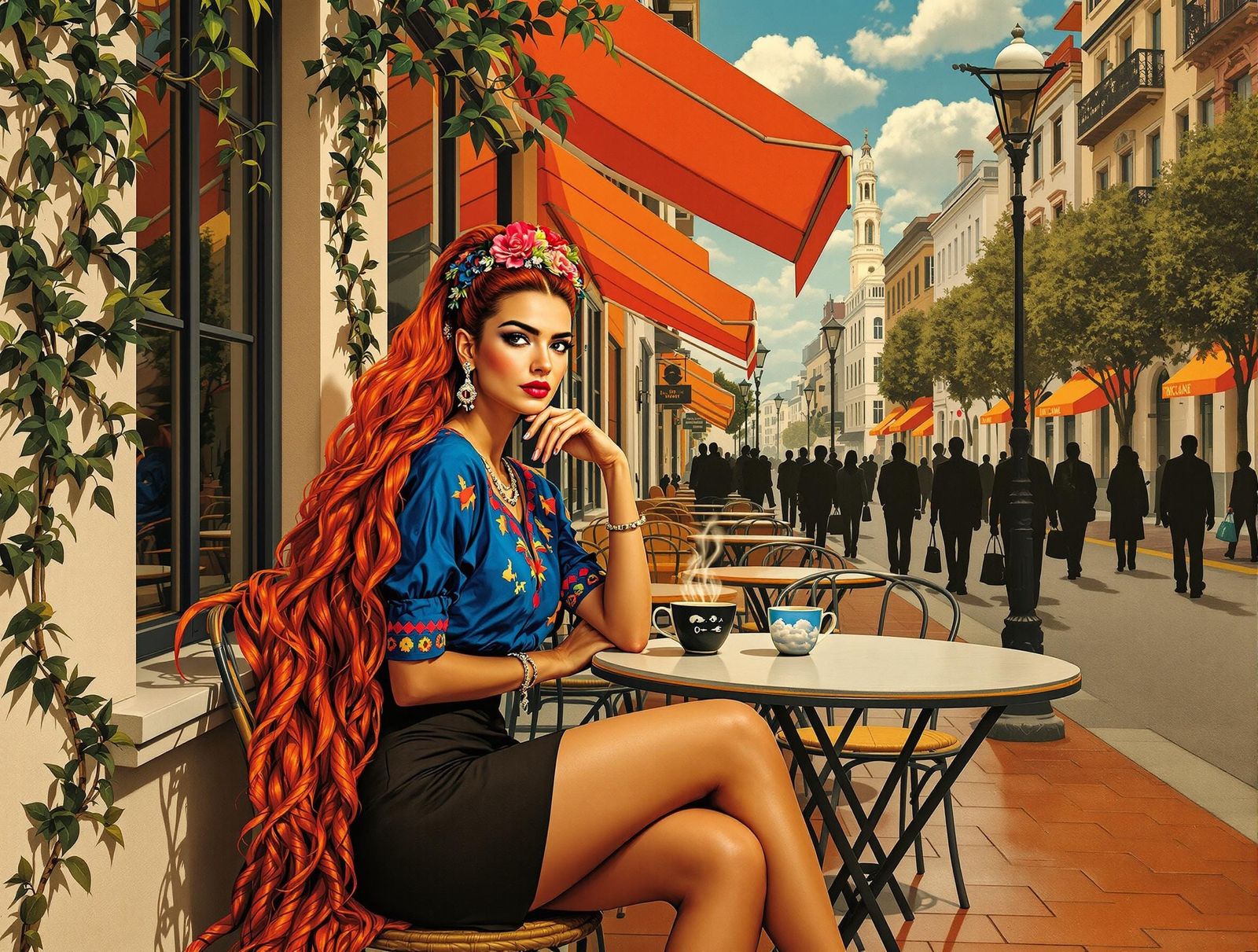 Surreal Café Goddess in Bold Colors