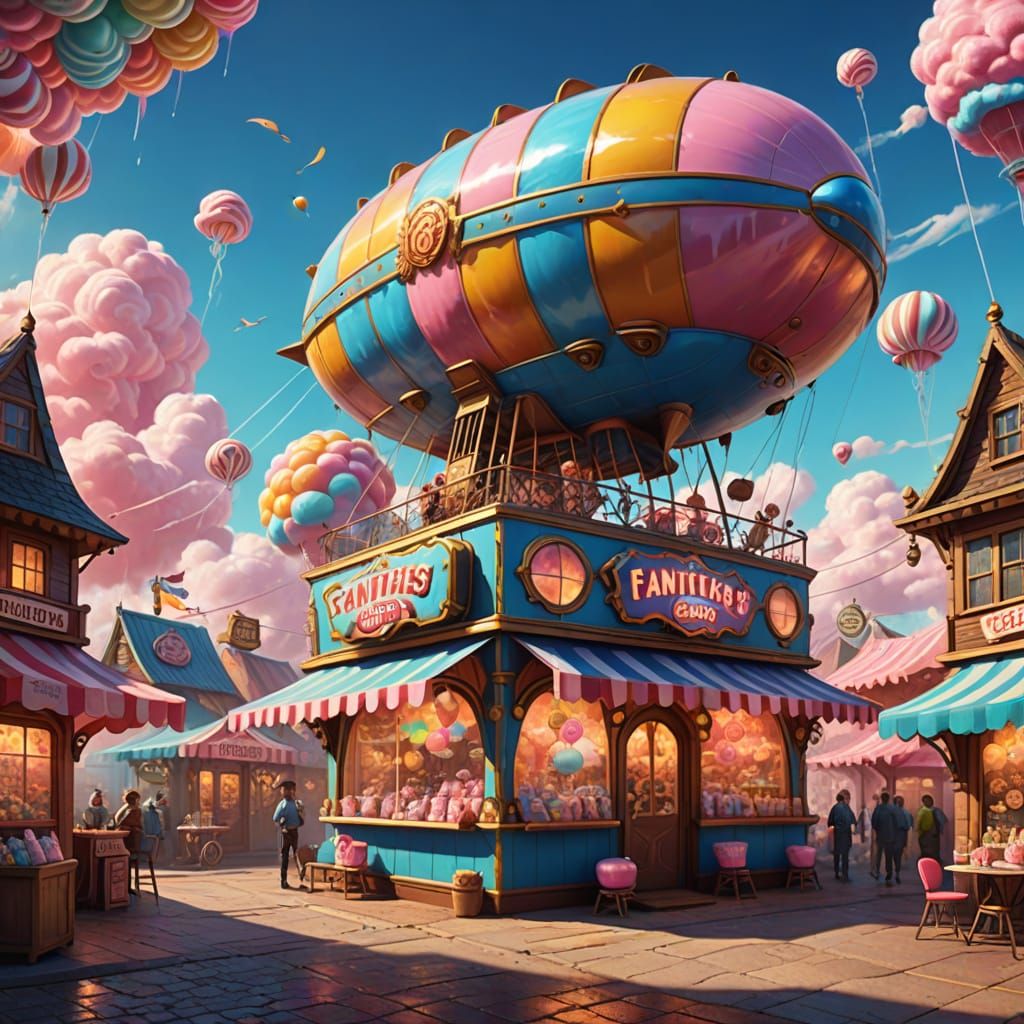 Cotton Candy Airship: 50s Fantasy Concept Art