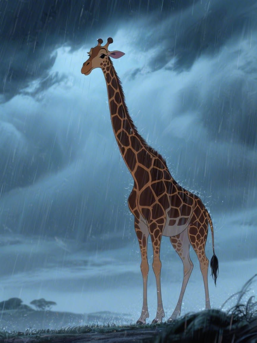 Giraffe in Heavy Rain, Dutch Angle Animation Style