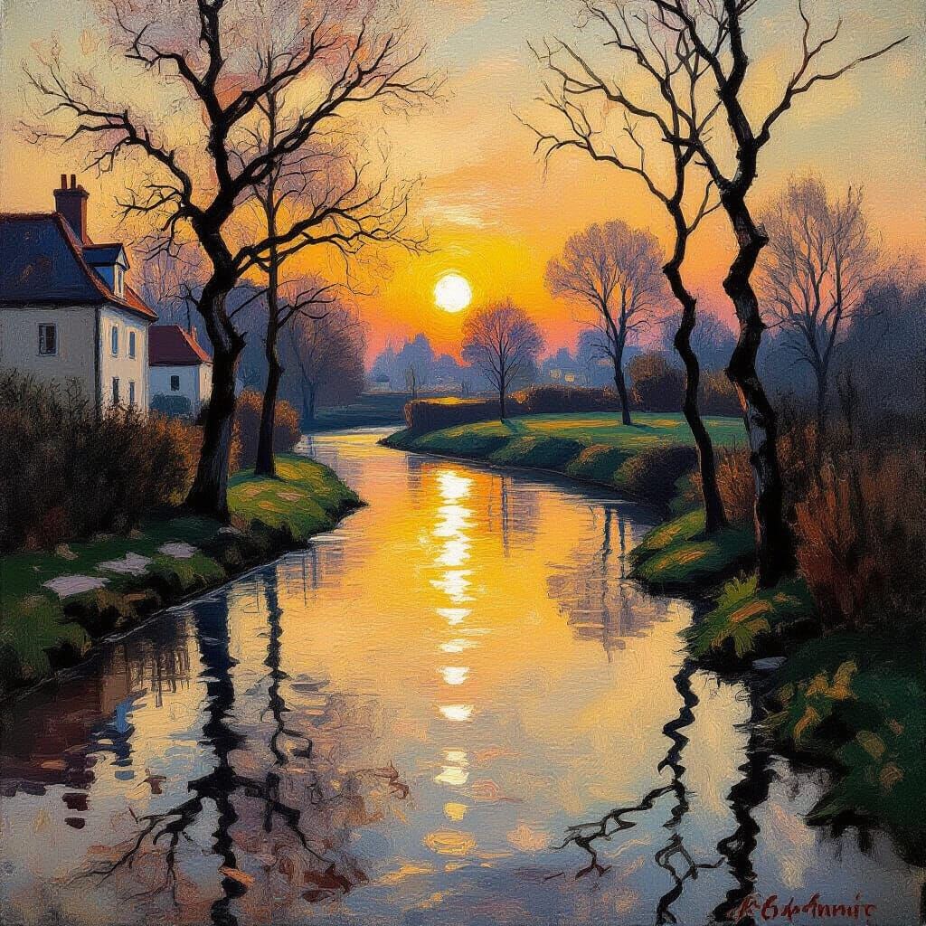 Autumn Leaves in Impressionist Sunset Style