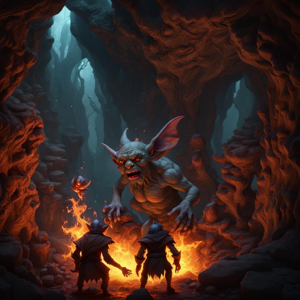 Wizard Goblin Casting Fireball in Cave
