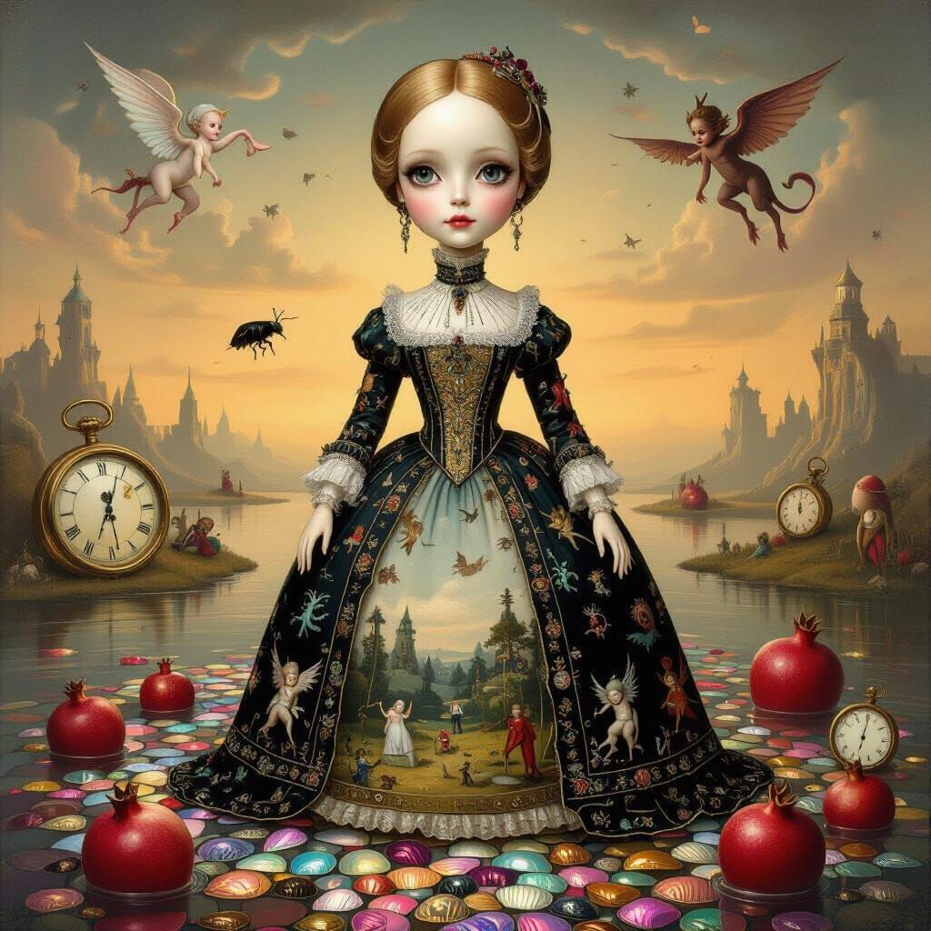 Porcelain Doll Woman in Hieronymus Bosch Style