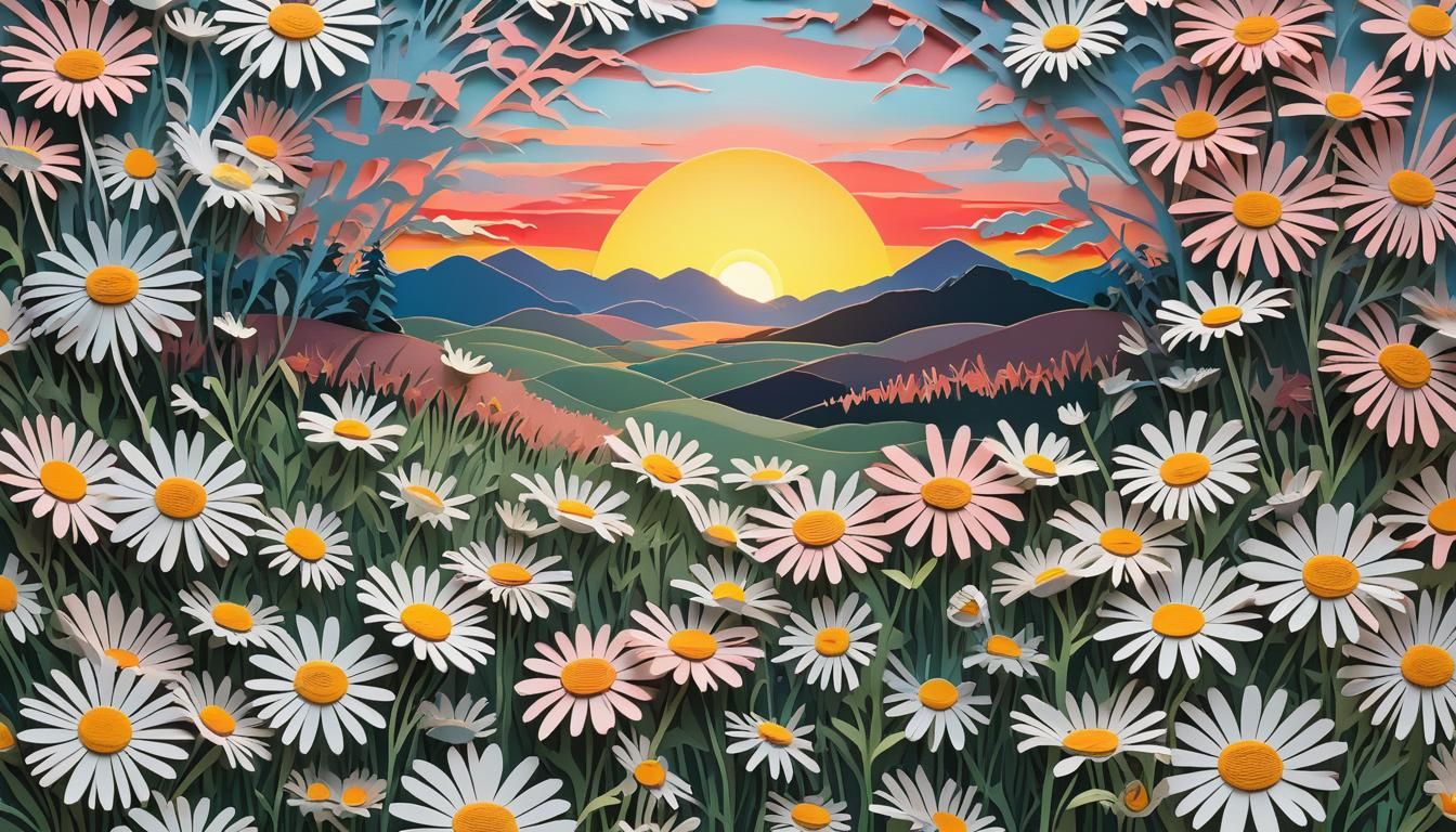 Papercut Style Sunrise Over Daisies