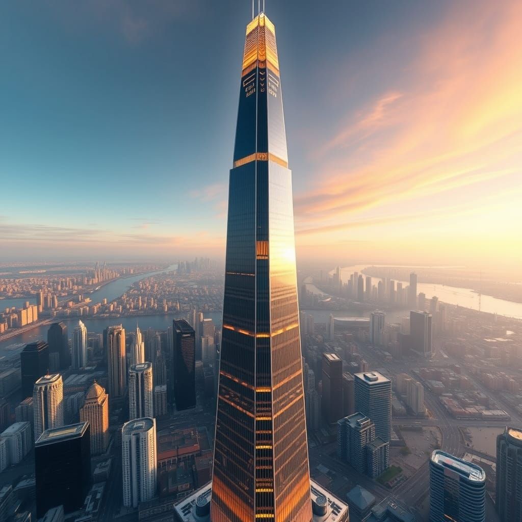 Majestic Skyscraper Bird's-Eye View in Futuristic Style