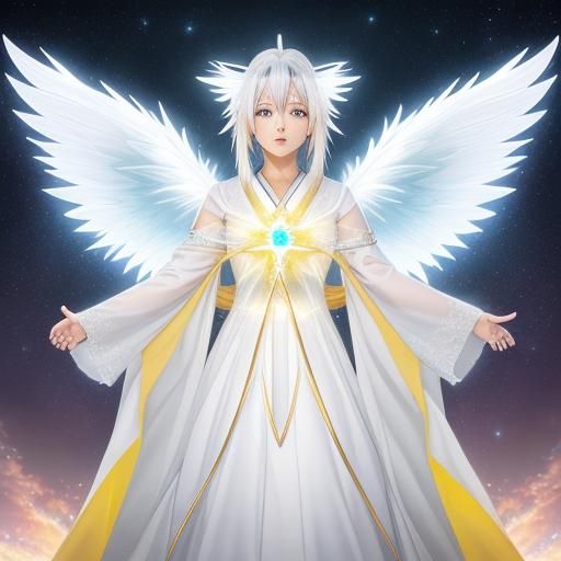 Glowing Angel with Cosmic Energy in Anime Style