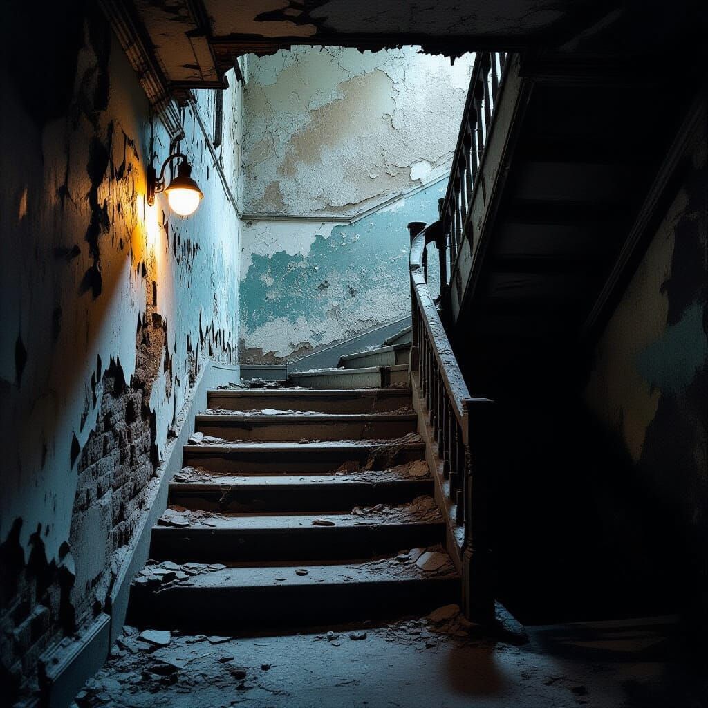 Ruined Stairway in Sub-Beacon Shaft: Cinematic Desolation