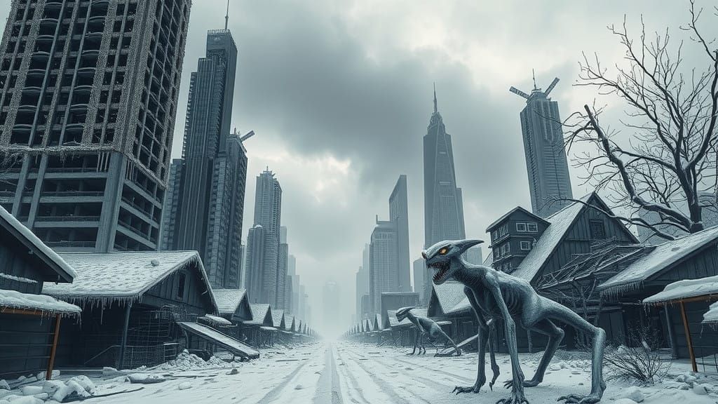 Frozen Metropolis in a Post-Apocalyptic Winter Landscape