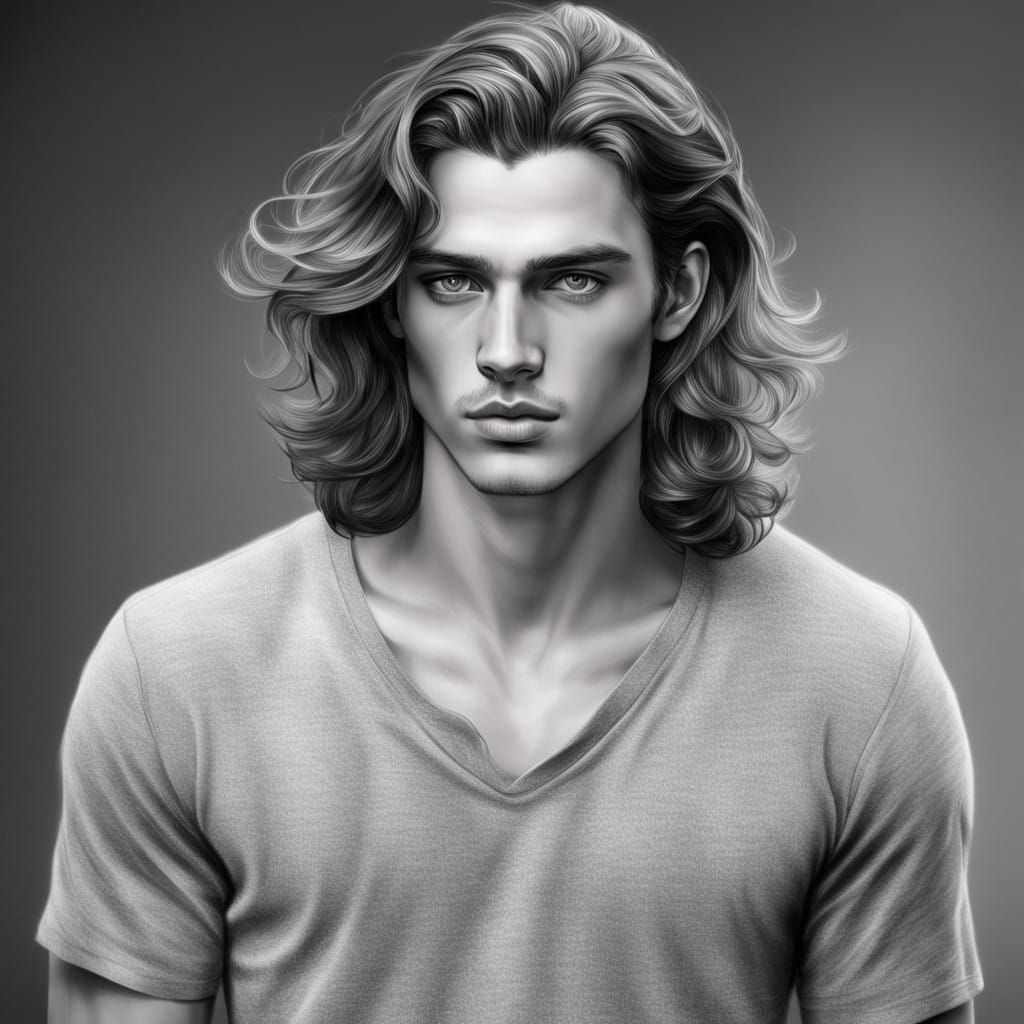 Elegant Young Man in Prime of Life Pencil Sketch