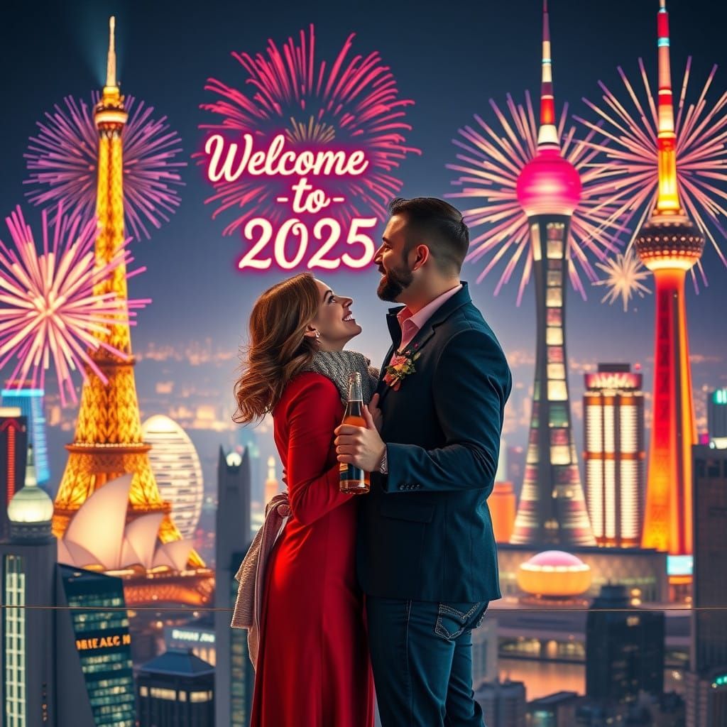 Elegant Couple Embarks in 2025 Celebration Amidst Iconic Cit...