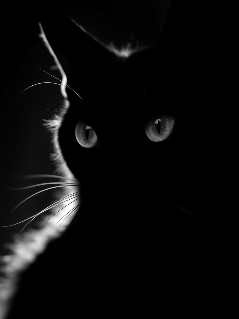 Surreal Feline Portrait in White Outlines