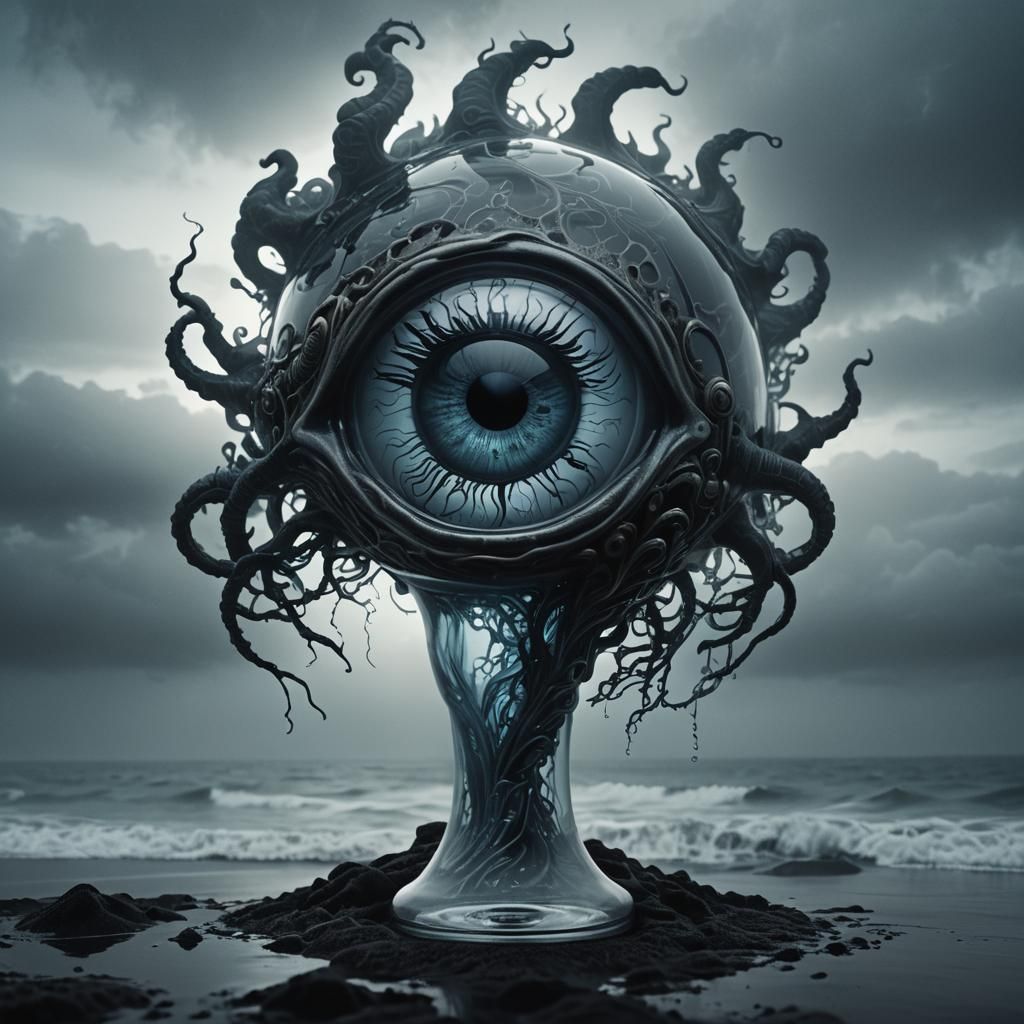 Glass 'A' with Bioluminescent Brain in Dark Fantasy