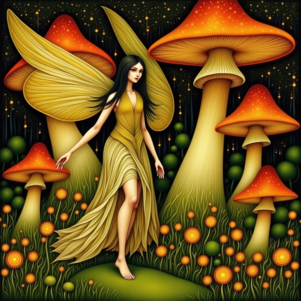 Ethereal Fairy in Art Nouveau Fantasy Landscape
