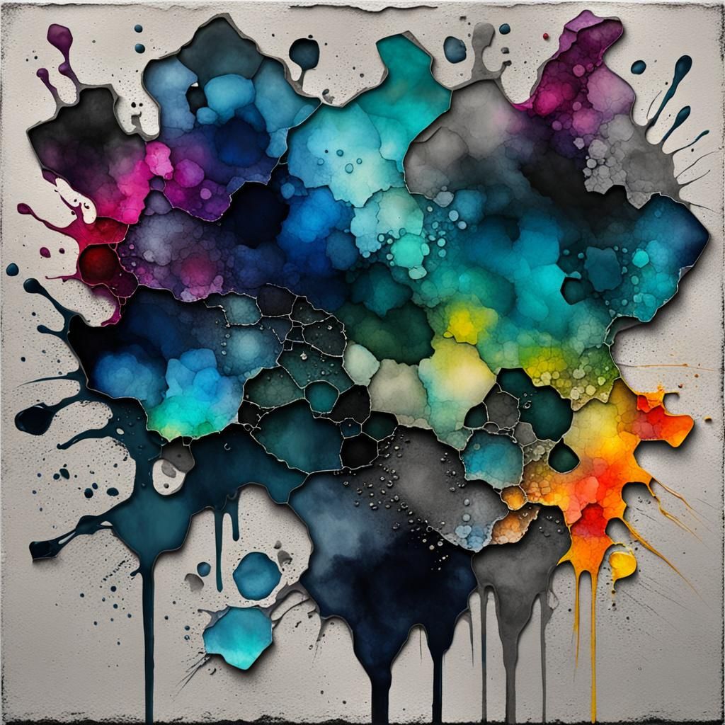 Colorful Woman Emerges from Concrete in Alcohol Ink