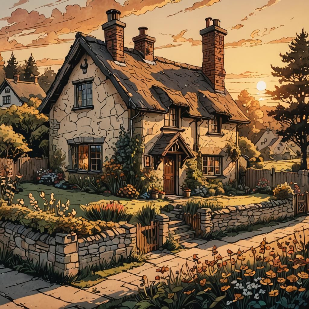 drawing of a house with a chimney and a chimney on the side,...