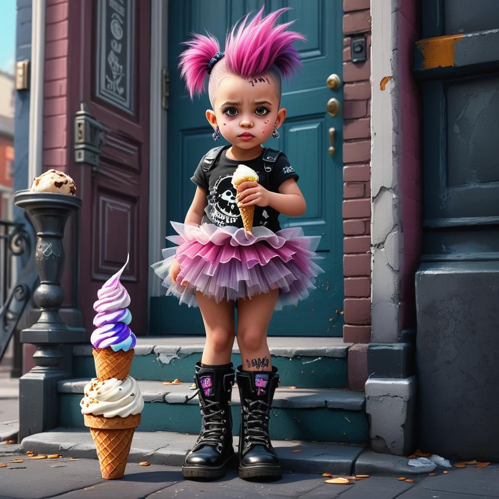 Toddler Punk Rock Girl with Ice Cream Cone