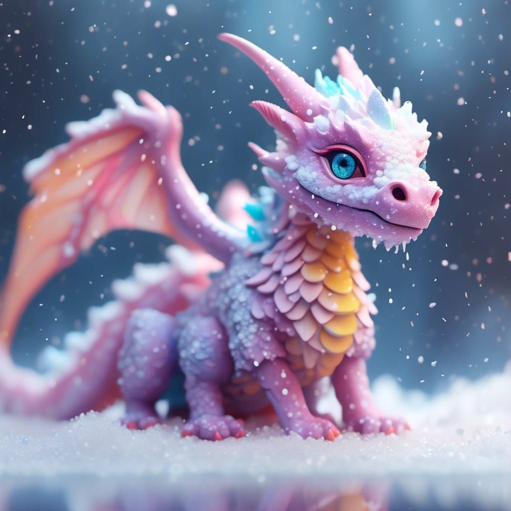 Adorable Pastel Dragon in Snowy Anime Style
