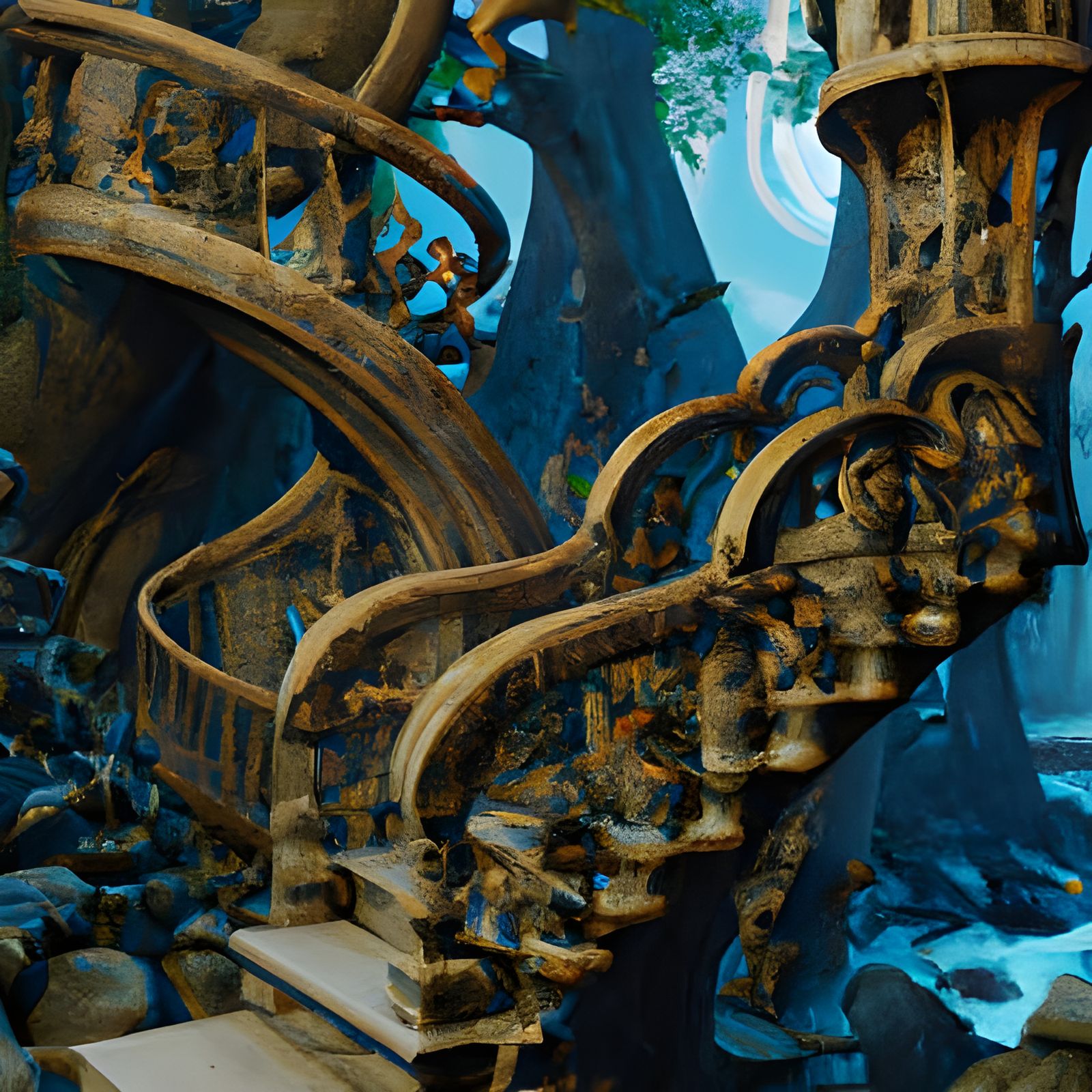 Surreal Elven Staircase: A Detailed Digital Painting
