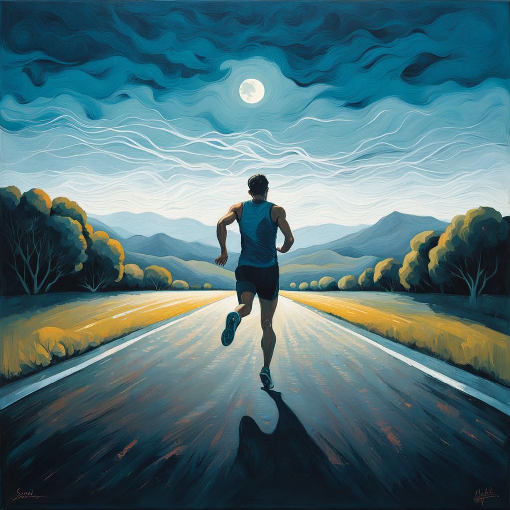Paralympic Runner Training: Tonalist Oil Painting