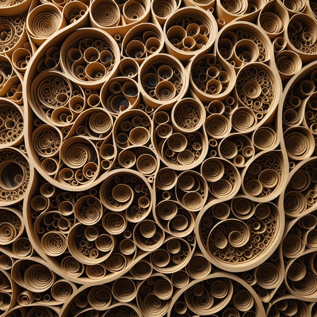 Bone-Scroll Library with Woodcut Murals, Abstract Fractal