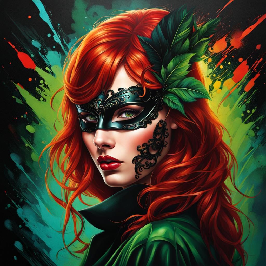 Woman with Mask in Graffiti Splash Art Style