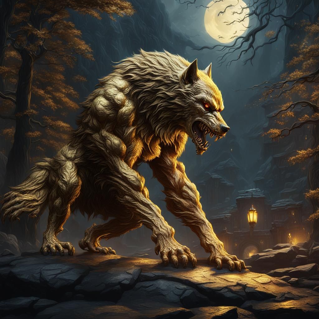 Golden Werewolf Fantasy Concept Art