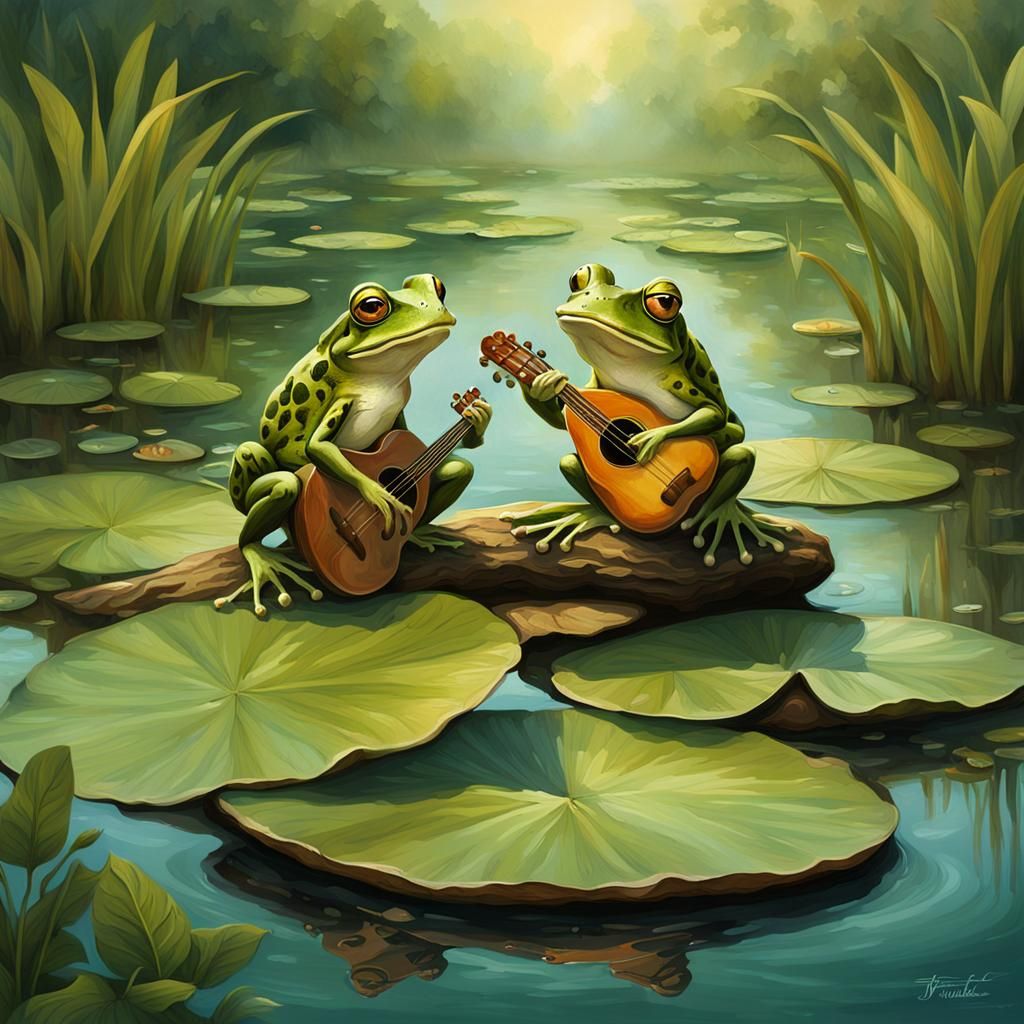 Two frogs on a lily pad
