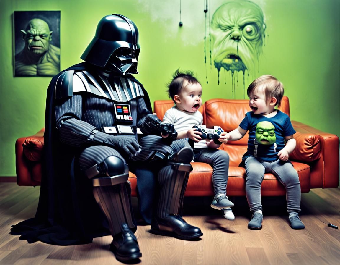 Darth Vader and Hulk Play Video Games