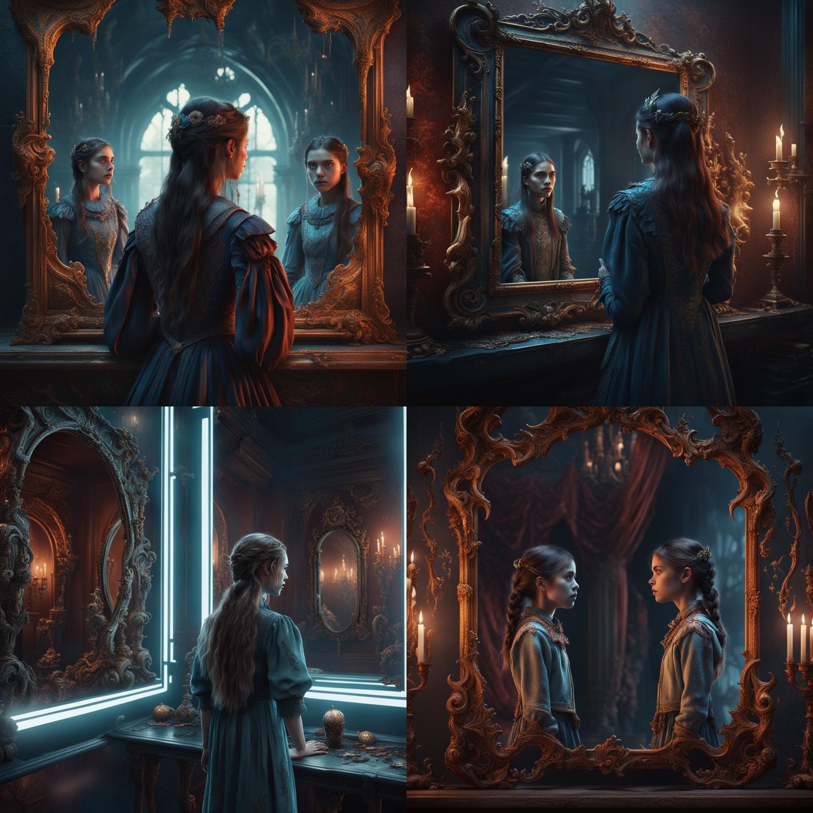 Girl's Scary Reflection: Fantasy Concept Art