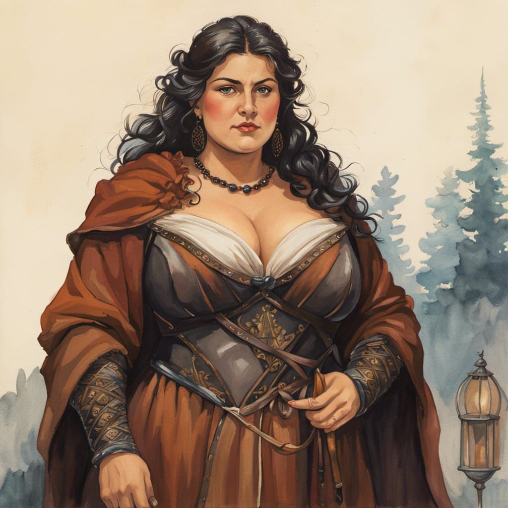 Medieval Woman Portrait in Watercolor Painting Style