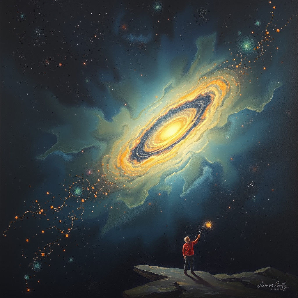 Cosmic Sparks: An Oil Painting Exploring Time and Space