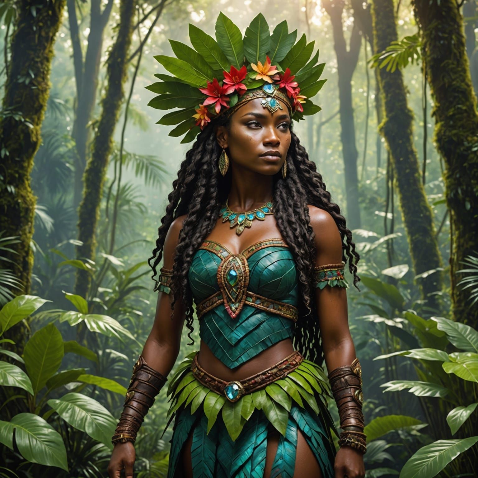 Amazon Warrior in Lush Rainforest