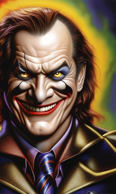 Jack Nicholson's joker morphed with Kieth Ledger's joker show one final Joker grinning use spilled milk