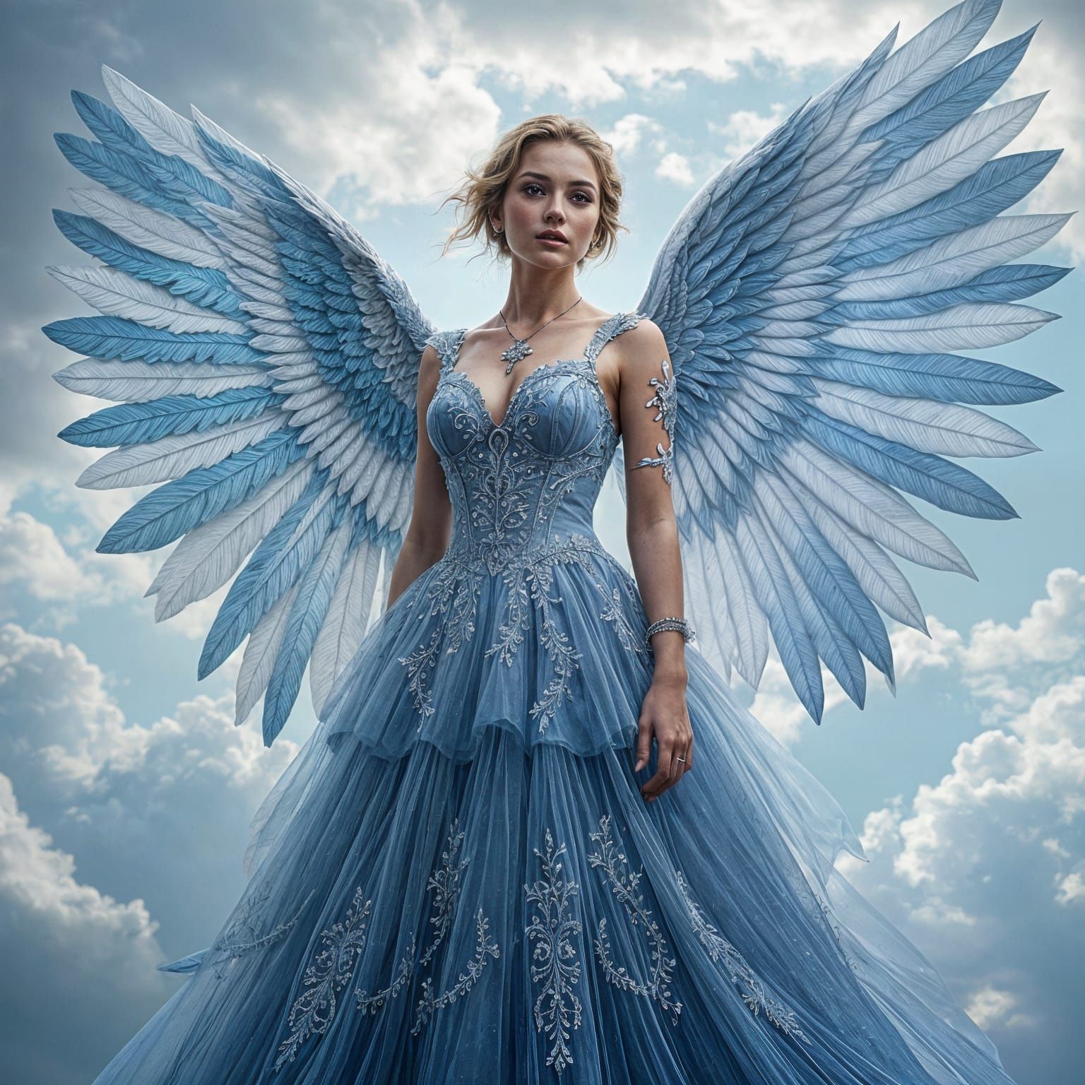 Ethereal Beauty in Blue and White: A Serene Angelic Vision