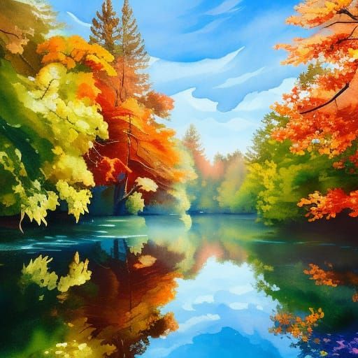 Abstract Gouache Painting on Canvas in Impressionist Style