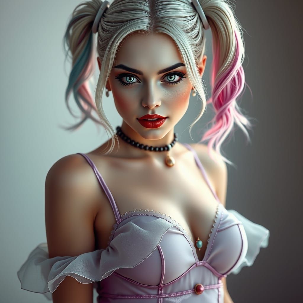 Ethereal Harley Quinn Portrait in Dreamlike Realism