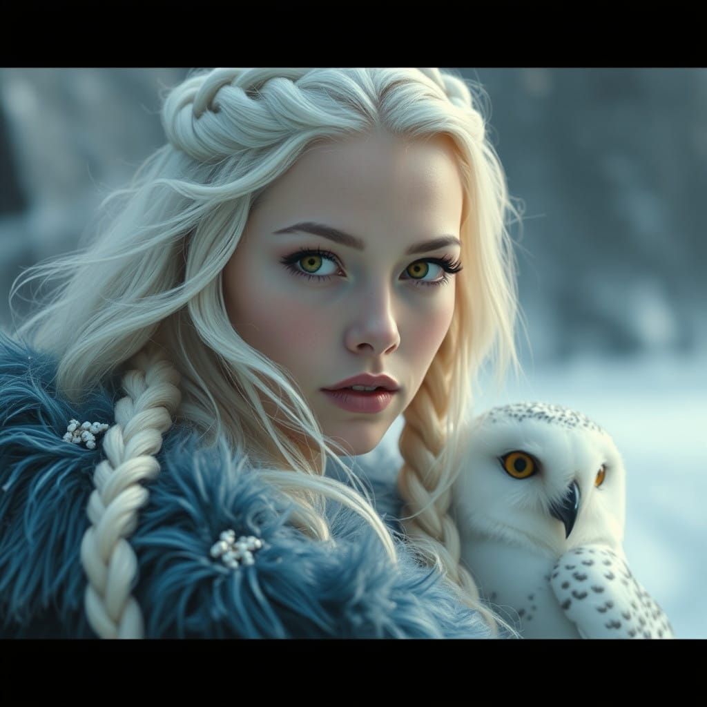 Elegant Winter Goddess with Snowy Aura