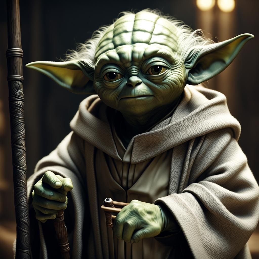 Cinematic Yoda Portrait in Precisionism Style