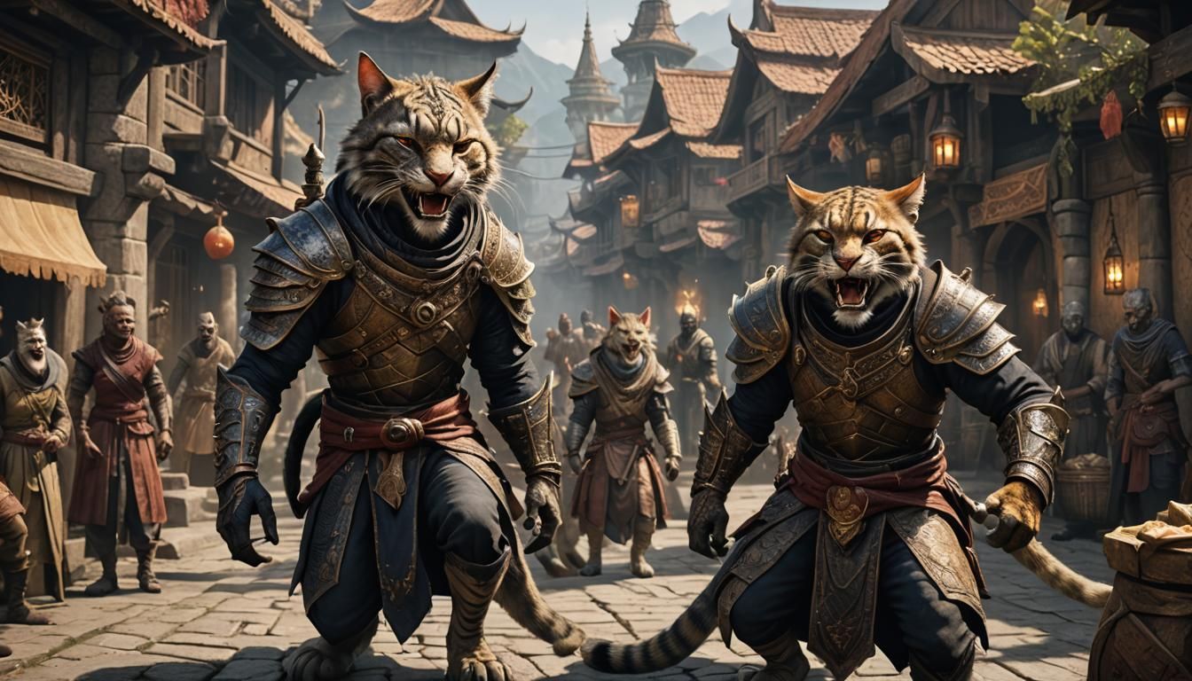 Laughing Khajiit Rakshasa in Fantasycore Style