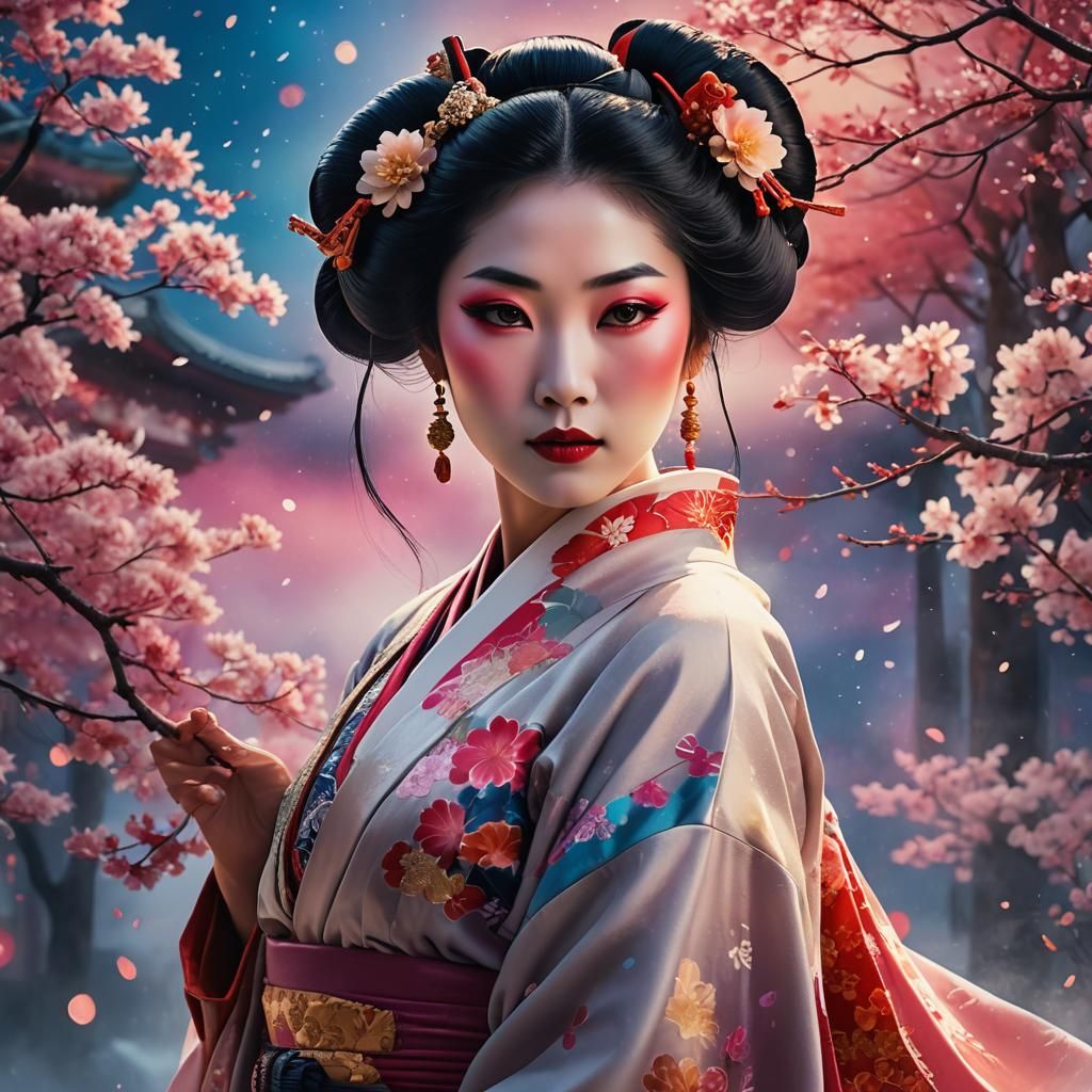 Ethereal Geisha with Arctic Bokeh in Fantasy Art