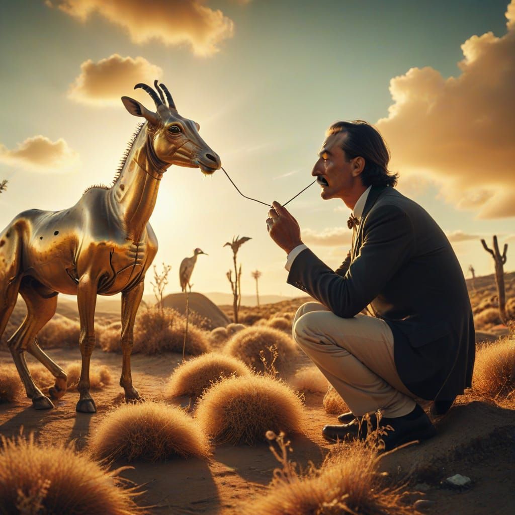 Surreal Animal Encounter in Salvador Dali Style