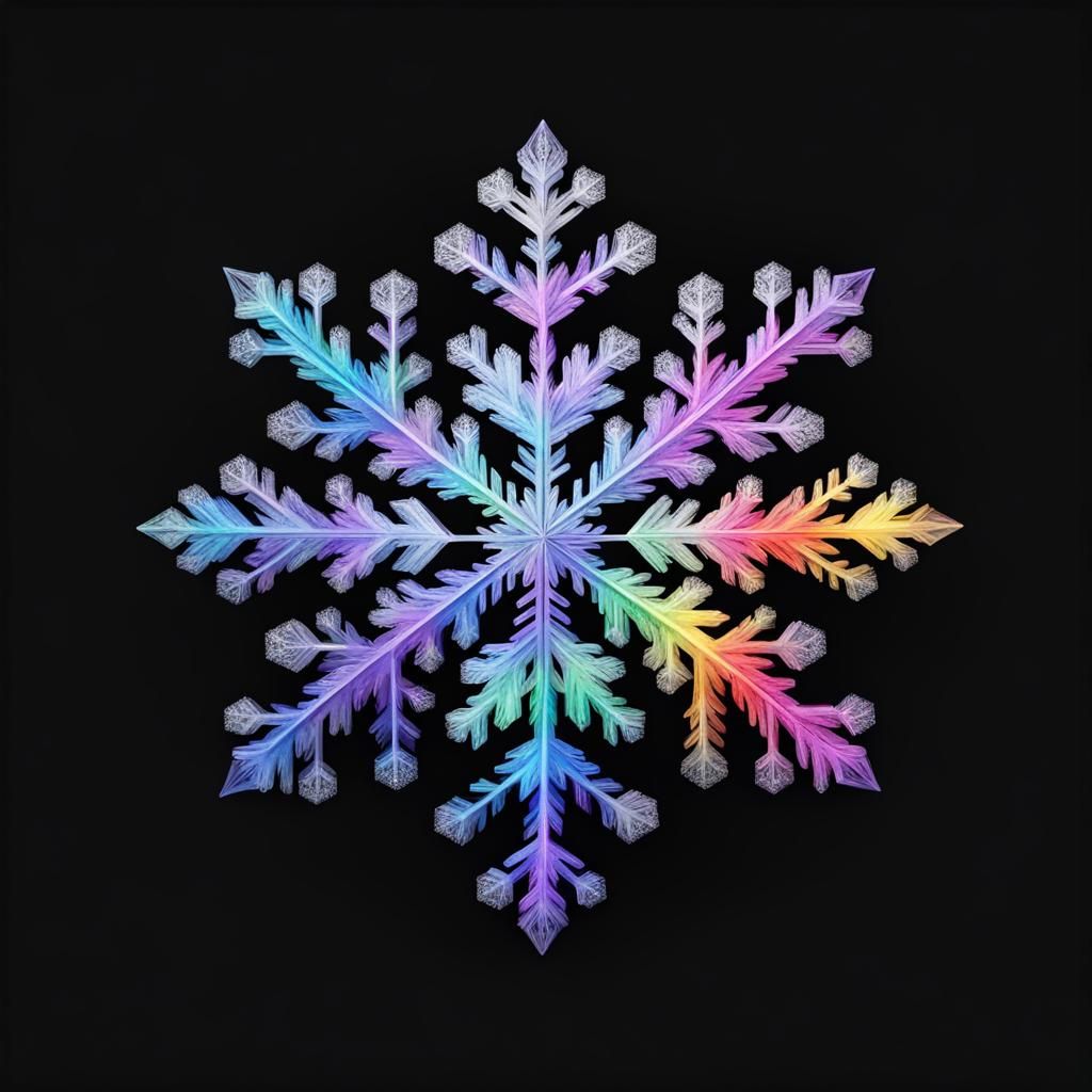 Rainbow Lit Snowflake on Black Background