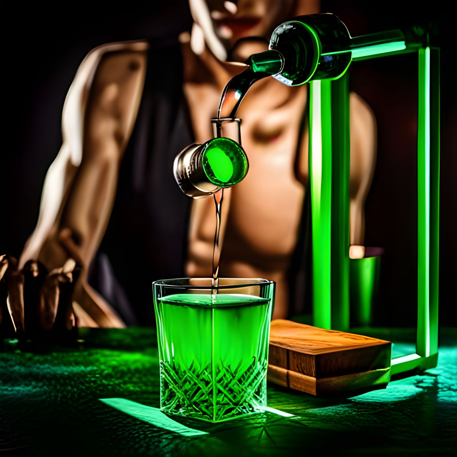 The Green Fairy Pouring Water Over a Sugar Cube into a Glass of Wormwood Absinthe