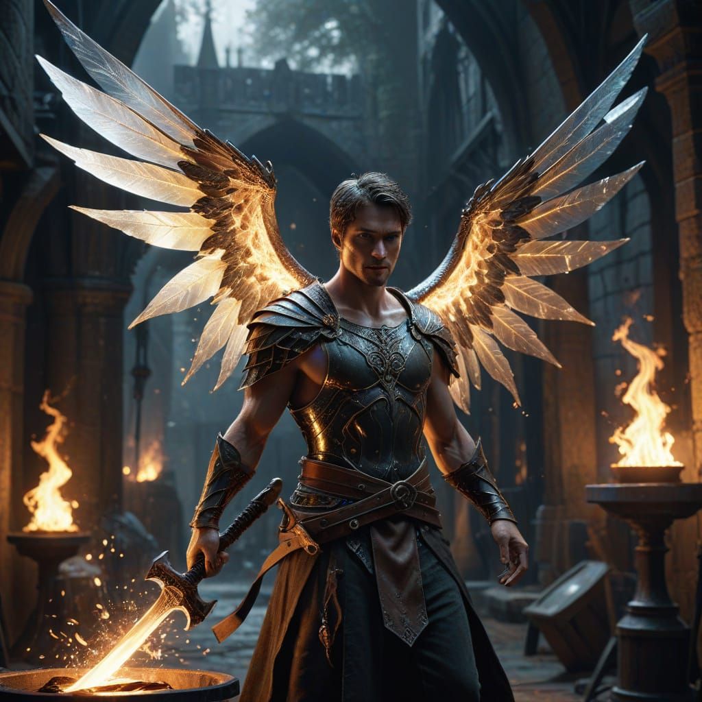 Fairy Blacksmith Forges Magic Sword in Medieval Forge