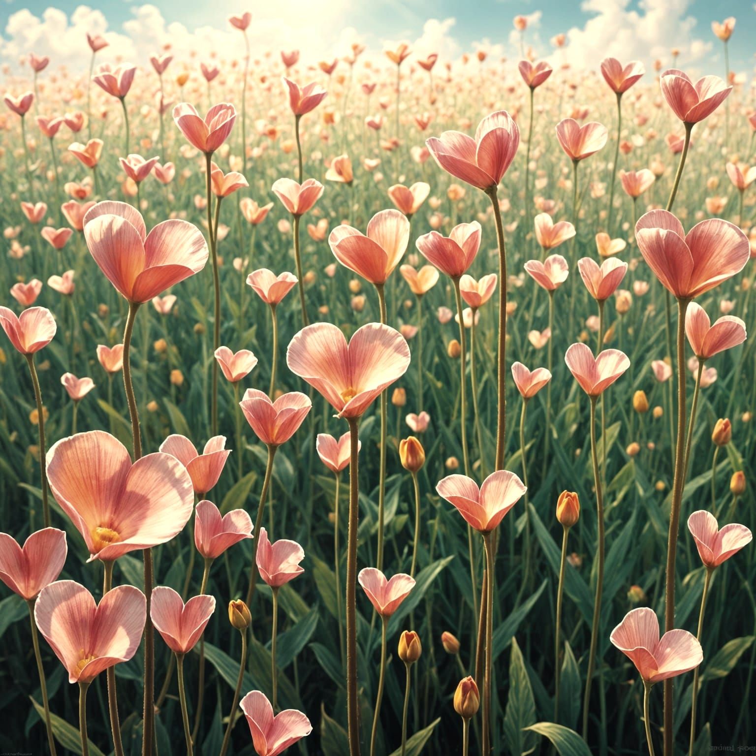 Dreamlike Field of Blooming Hearts