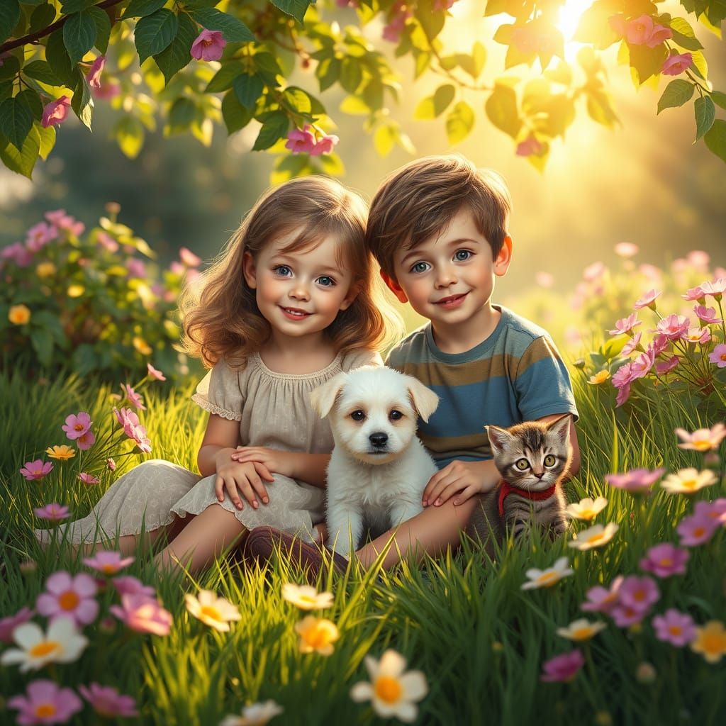 Surreal Garden Scene in Whimsical Digital Art Style