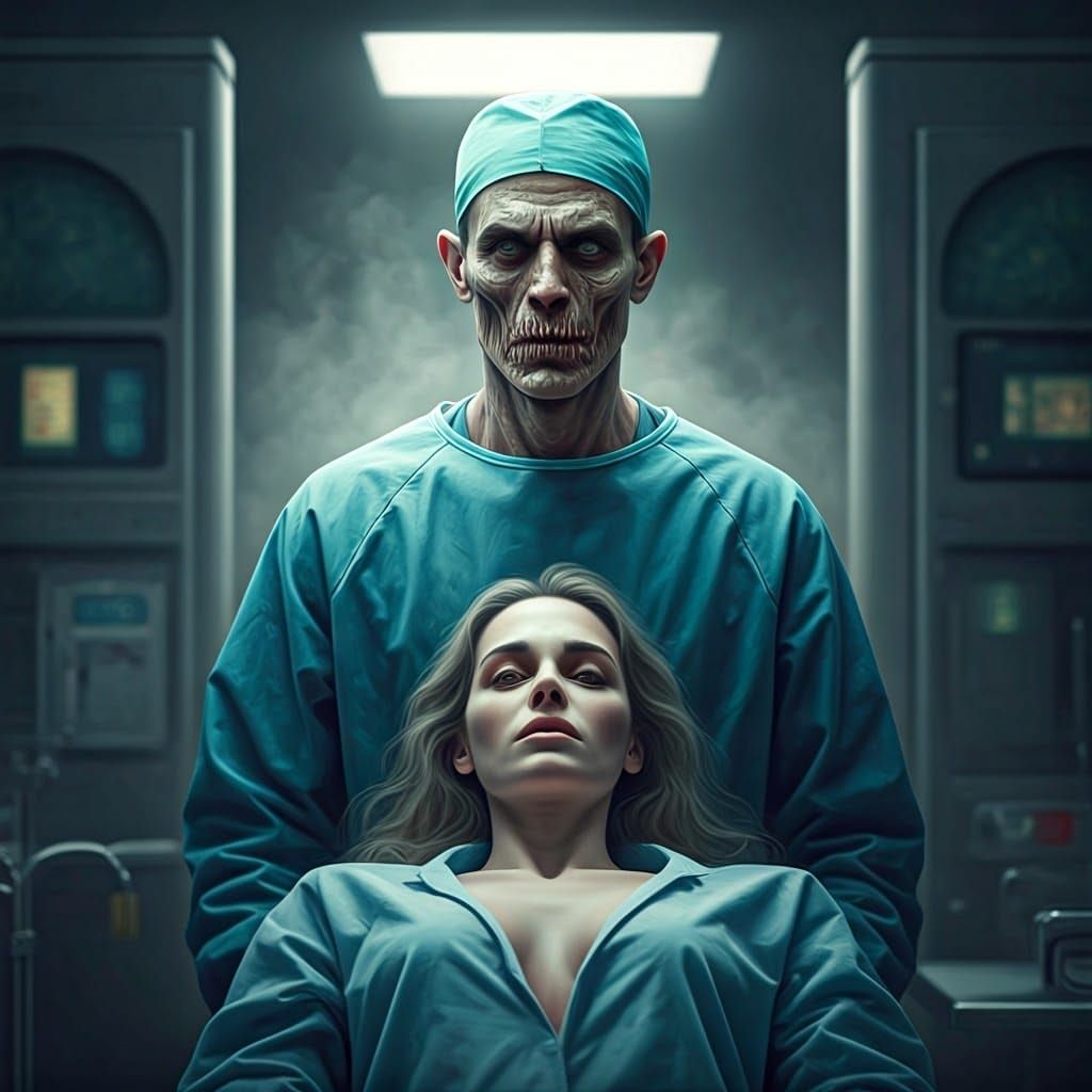 Zombie Surgeon Portrait in Horror Emergency Room