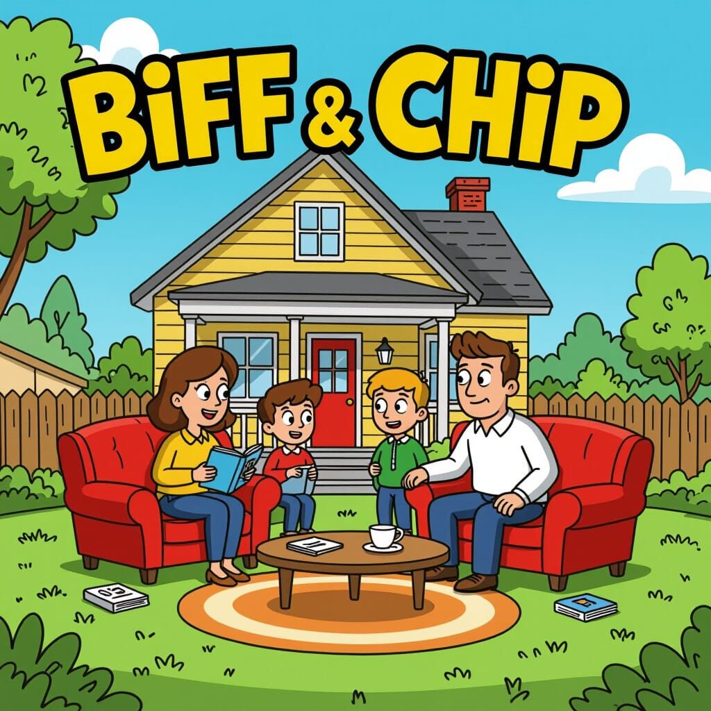 Dysfunctional Family Cartoon in Comic Book Style