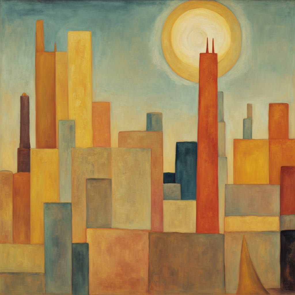 Surrealist Cityscape in Warm Golden Light